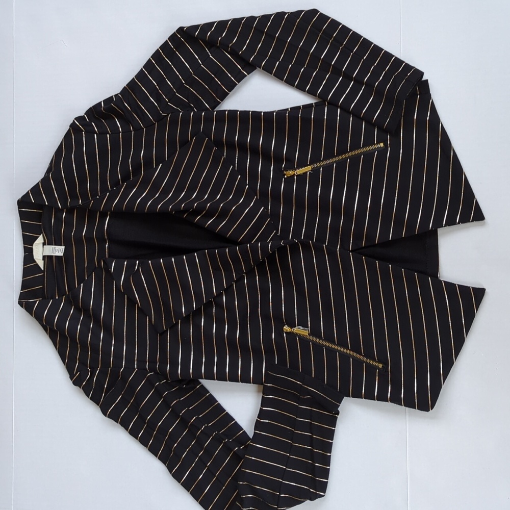 Soma Striped Waterfall Open Front Cardigan Blazer S Black Gold